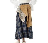 Gothic Clothes For Women - Japanese Mori Female Retro Skirt Irregular Heavy Plaid Lace Splicing Half Skirt High Waist Long Skirt (Blue One Size)