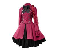 Gothic Clothing Women's Dresses, Medieval Dress Women with Bow, Punk Vintage Midi Dress, Halloween Costume, Renaissance Victorian Palace Swing Medieval Dress for Women, Carnival, Cosplay, Party