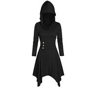 Gothic Clothing Women's Large Sizes, Button Halloween Costume Horror Plain Witch Dress Vintage Steampunk Hooded Dress Slim Wrap Dress Irregular Hem Cover Up Carnival Casual Wear, black, M