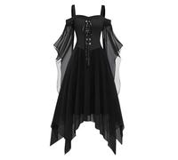Gothic Clothing Women's Vintage Princess Party Dress Carnival Festive Ball Gowns Sexy Funny Chiffon Casual Dress Halloween Chic Costumes With Off-the-Shoulder Sleeves And Lacing(2-Black,M)
