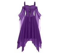 Gothic Clothing Women's Vintage Princess Party Dress Carnival Festive Ball Gowns Sexy Funny Chiffon Casual Dress Halloween Chic Costumes With Off-the-Shoulder Sleeves And Lacing(2-Light Purple,L)