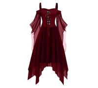 Gothic Clothing Women's Vintage Princess Party Dress Carnival Festive Ball Gowns Sexy Funny Chiffon Casual Dress Halloween Chic Costumes With Off-the-Shoulder Sleeves And Lacing(2-Deep Red,L)