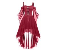 Gothic Clothing Women's Vintage Princess Party Dress Carnival Festive Ball Gowns Sexy Funny Chiffon Casual Dress Halloween Chic Costumes With Off-the-Shoulder Sleeves And Lacing(1-Deep Red,M)