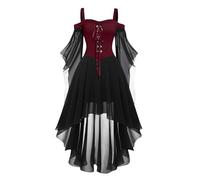 Gothic Clothing Women's Vintage Princess Party Dress Carnival Festive Ball Gowns Sexy Funny Chiffon Casual Dress Halloween Chic Costumes With Off-the-Shoulder Sleeves And Lacing(1-Wine,XL)