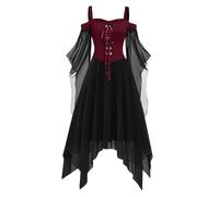 Gothic Clothing Women's Vintage Princess Party Dress Carnival Festive Ball Gowns Sexy Funny Chiffon Casual Dress Halloween Chic Costumes With Off-the-Shoulder Sleeves And Lacing(2-Wine,XXL)