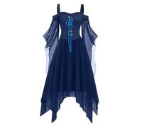 Gothic Clothing Women's Vintage Princess Party Dress Carnival Festive Ball Gowns Sexy Funny Chiffon Casual Dress Halloween Chic Costumes With Off-the-Shoulder Sleeves And Lacing(2-Navy,XL)