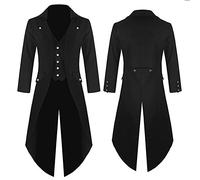 Gothic Coats for Men UK Clearance Steampunk Jacket Vintage Medieval Renaissance Autumn Winter Overcoats Long Trench Coat Windbreaker Slim Fit Tailcoat Victorian Pirate Halloween Costumes Black