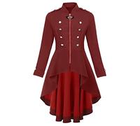 Gothic Coats for Women UK Steampunk Jacket Ladies Vintage Medieval Renaissance Overcoats Front Zip Long Trench Coat Windbreaker Autumn Winter Tailcoat Victorian Pirate Halloween Costume Comfy Red