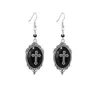 Gothic Coffin Cross Earrings for Women,Vintage Red Black Crystal Earrings Punk Style Coffin Earring Goth Cross Vampire Earring Halloween Victoria Cosplay Jewelry Accessories, L, Alloy Steel, No