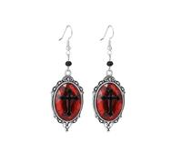 Gothic Coffin Cross Earrings for Women,Vintage Red Black Crystal Earrings Punk Style Coffin Earring Goth Cross Vampire Earring Halloween Victoria Cosplay Jewelry Accessories, L, Alloy Steel, No
