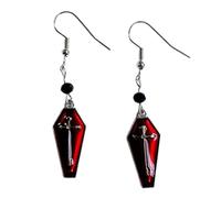 Gothic Coffin Cross Earrings for Women,Vintage Red Black Crystal Earrings Punk Style Coffin Earring Goth Cross Vampire Earring Halloween Victoria Cosplay Jewelry Accessories, L, Alloy Steel, No