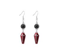 Gothic Coffin Cross Earrings for Women,Vintage Red Black Crystal Earrings Punk Style Coffin Earring Goth Cross Vampire Earring Halloween Victoria Cosplay Jewelry Accessories, L, Alloy Steel, No