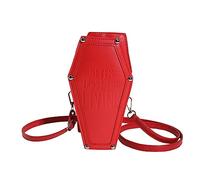Gothic Coffin Shape Shoulder Bag Halloween Large Capacity PU Tote Bag Creative Zipper Closure Women Crossbody Bag with Adjustable Strap and Letters for Office Travel