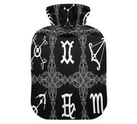 Gothic Constellation Black White Water Bottle for hot Water with Soft Cover, 2L hot Compress for Sore Muscle,Sore Muscle,Bolsa Caliente para Dolores Menstrual