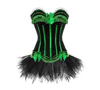 Gothic Corset Steampunk Vintage Medieval Overbust Lace Bowknot Shapewear Strapless Mesh Ruffle Waist Cincher Corset Bustier Crop Top for Halloween Dress Festival Green S