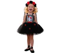 Gothic Cosplay Bride Dress Halloween Kids Costume Elegant Lace Puffy Party Gown Carnival Day Of The Dead Role Play Fancy Outfit (A1-Red, S)