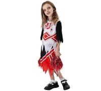 Gothic Cosplay Costume Bloodstain Print Themed Party Outfit Halloween Festival Character Dress Up Complete Set Style Elegant Attire (A1-White, XL)