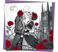 Gothic Couple Greeting Card - Skull Skeleton Couple Design Greeting Card for Birthday Anniversary With Purple Envelope