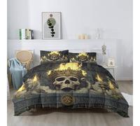 Gothic Coverless Duvet Single, Magic Crown Skull Stone Wall Reversible Machine Washable Coverless Duvet Set with 2 Pillowcases, 7.5 Tog Grey Soft Lightweight Comforter Bedding 135 x 200 cm