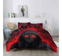 Gothic Coverless Duvet Single Size 135 x 200 cm, Lava Fire Skeletons Pattern Hypoallergenic Soft Warm Comfy Washable Bedding Set with 2 Pillowcases 50x75 cm for All Seasons, Red