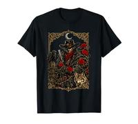 Gothic Cowboy Dark Rose Wolf Raven Skull Western Art T-Shirt