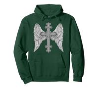 Gothic Cross and Angle Wings Graphic Punk Style Mens Womens Pullover Hoodie, Adult Unisex, Dark Green, Small