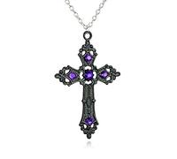 Gothic Cross Necklace Red Purple Crystal Cross Pendant Necklace Halloween Christmas New Year Dark Gothic Jewelry Gift for Women Men, Copper