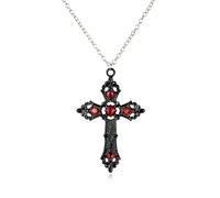 Gothic Cross Necklace Red Purple Crystal Cross Pendant Necklace Halloween Christmas New Year Dark Gothic Jewelry Gift for Women Men, Copper, copper