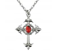 Gothic Cross Necklace withRed Gem Gothic Jewellery for Fancy Dress Costumes Accessories Accessory