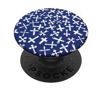Gothic Cross Pattern White on Blue Christianity PopSockets Adhesive PopGrip