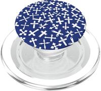 Gothic Cross Pattern White on Blue Christianity PopSockets PopGrip for MagSafe