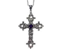 Gothic Cross Pendant Necklace Antique Silver Goth Punk Holy Cross Carved Flower Chic Black Crystal Rhinestone Christian Big Necklace for Women Men Y2K Halloween Party Fashion Jewelry Gifts, Large