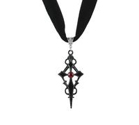 Gothic Cross Sword Necklace Red Black Crystal Gemstone Cross Pendant Necklace Velvet Cross Choker Dark Punk Style Vampire Necklace Goth Jewelry Large Cross Necklaces Vintage Black Sword Necklaces