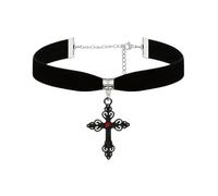 Gothic Cross Sword Necklace Red Black Crystal Gemstone Cross Pendant Necklace Velvet Cross Choker Dark Punk Style Vampire Necklace Goth Jewelry Large Cross Necklaces Vintage Black Sword Necklaces