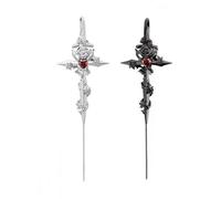 Gothic Cross Sword Stud Earrings, Red Cz Crystal Thorn Rose Long Dagger Dangle Earrings, Black Silver Vintage Punk Statement Piercing Earrings, Dark Aesthetic Knife Jacket Jewelry (Mixed)