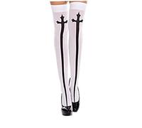 Gothic Cross Thigh High Stocking Sexy Black Nun Adult Women Halloween Fancy Dress Cosplay Costume Halloween Stockings (One Size 8-10) All Saints Day Decor