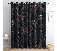 Gothic Crow Curtains for Bedroom 54 Drop, Red Rose Raven Blackout Curtains for Living Room Home Decor, Eyelet Window Drapes, 46 x 54 Inch 2 Panels s60