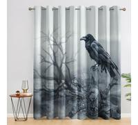Gothic Crow Curtains for Bedroom, Dead Tree Raven Blackout Curtains for Living Room, 54 Drop Eyelet Window Treatments Home Decor 66 X 54 Inch (W X L), 2 Panels X&-11