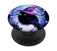 Gothic Crow Raven on Crystal with Spiders and Magic Hat PopSockets Adhesive PopGrip