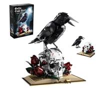 Gothic Crow Skull Building Set with Roses & Book Base - 1358 PCS Dark Aesthetic Decor, Creative Halloween Gothic Home Display, Gift for Teens Adults, Unique DIY Animal Building Blocks for Collectors