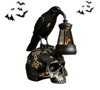 Gothic Crow Skull lamp, Handcrafted Retro Resin Crow Skull Night Light, Gothic Halloween Table Lamp, Spooky Indoor Ornament for Bedroom, Bookshelf & Desktop Decor, Black