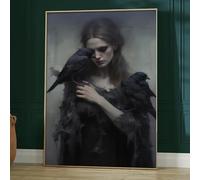 Gothic Crow Wall Art Vintage Witch Pictures Dark Academia Victorian Prints Black Crow Posters for Living Room Decor Witchy Painting 16x24inch No Frame