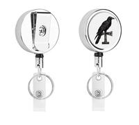 Gothic Crow with Ankh Funny Retractable ID Badge Holder Reel with Clip Key Ring for Nurse Name Card Keychain