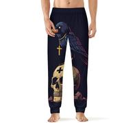 Gothic Crow With Ankh On Skull Men's Pajama Pants Sleepwear Bottoms Soft Lounge Pants Printed Long Pant