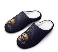 Gothic Crow With Ankh On Skull Men's Warm Slippers Memory Foam Funny House Shoes Winter Home Slipper