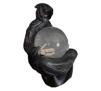 Gothic Crystal Ball LED Light with Grim Reaper, Black Robed Death God Sculpture, Mysterious Wizard Water Globe, Halloween Fantasy Decor (A)