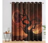 Gothic Curtains for Bedroom Living Room, Dead Tree Moon Blackout Curtains Eyelet 54 Drop - Thermal Patterned Window Drapes Home Decor 46x54 Inch 2 Panels K5