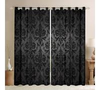 Gothic Curtains for Living Room Adults Black Damask Blackout Curtains,Victorian Curtains & Drapes 2 Panels 46x54 Vintage Goth Window Curtains Antique Black Floral Bohemian Decor,Grey