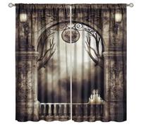Gothic Curtains, Moonlight Ancient Arch Home Decor Drapes Bedroom Living Room Window Treatment 2 Panel Set Total Size 63" W X 63" L Inch