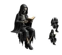 Gothic Dark Fantasy Figure, 2026 Gothic Dark Fantasy Figure, Mystery Reading Figurines Sitting Sculpture, Resin Sitting Reaper Reading Book Sculpture for Book Lovers Gothic Art Collectors (A)